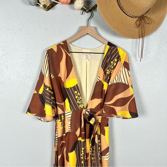 Anthropologie Hutch Deep-V Printed Wrap Maxi Dress in Multi Geo Size SP - Picture 4 of 10